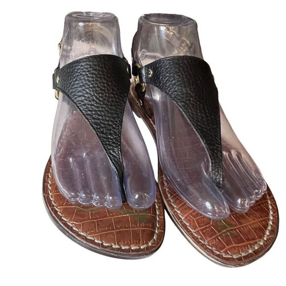 Sam Edelman Greta Sandals Womens 6 M Black Slip On Buckle Strap Flats Comfort - Picture 2 of 7